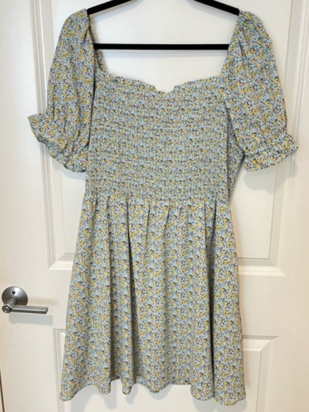 MelloDay Blue Floral Smock OFf SHoulder A Line Fit Flare Dress Sz XL
